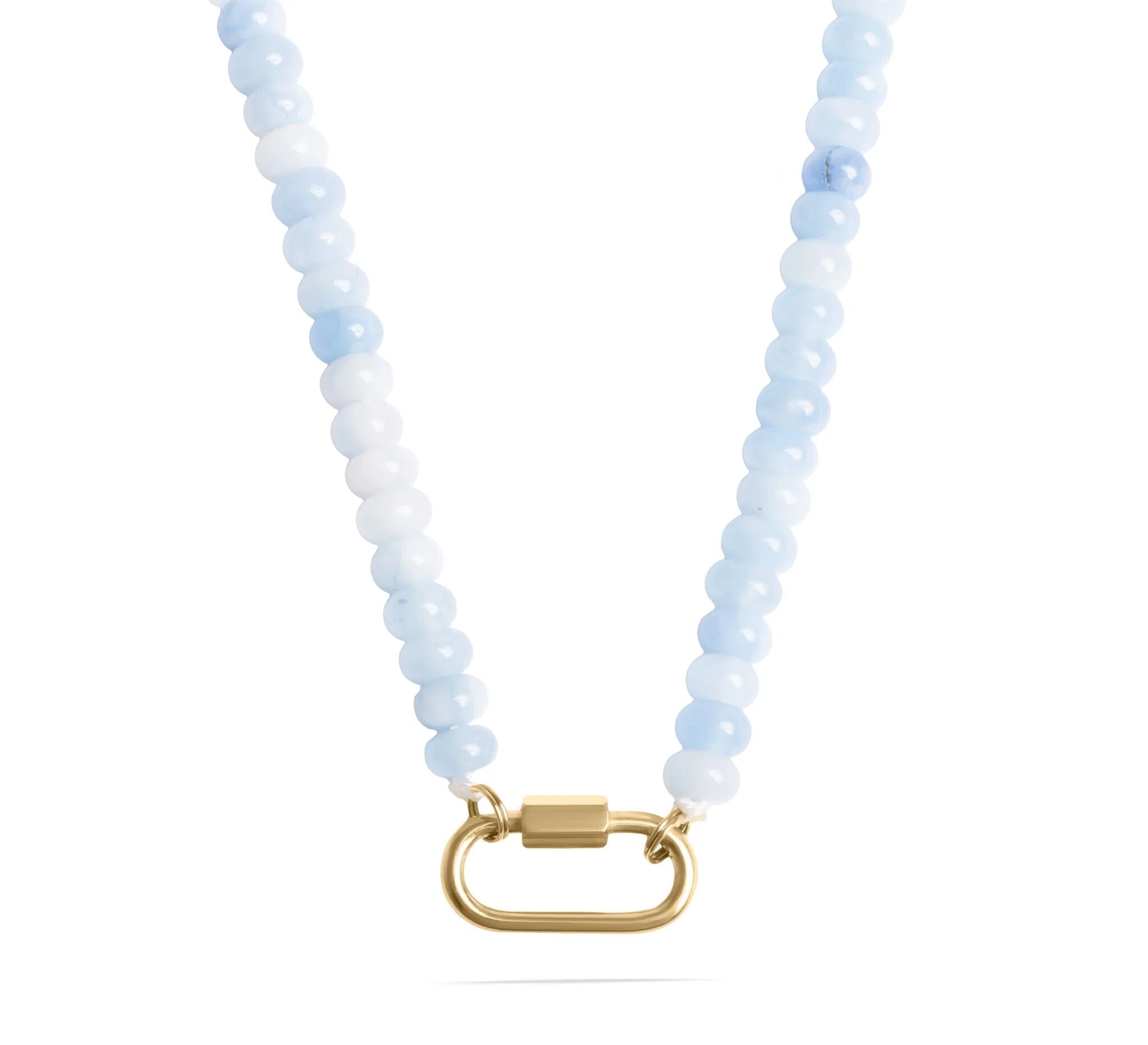Blue Chunky Bead Necklace - Stainless Steel Chain With Carabiner Clasp - Necklaces | Sunflower Soul Boutique
