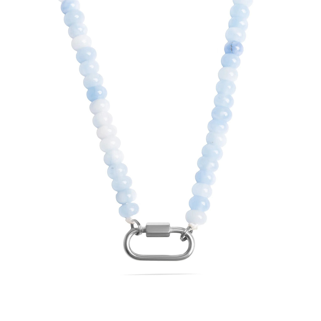 Blue Chunky Bead Necklace - Stainless Steel Chain With Carabiner Clasp - Necklaces | Sunflower Soul Boutique