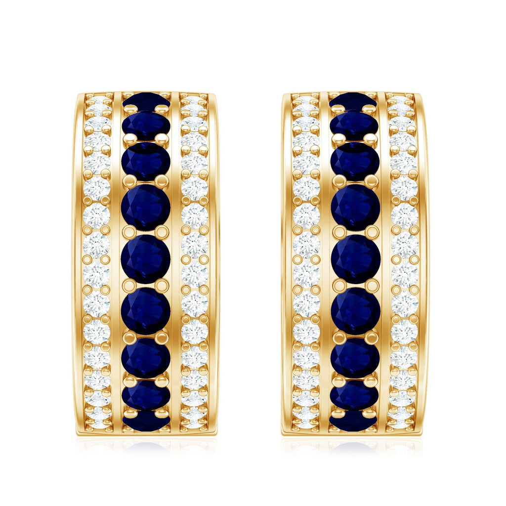 Blue Sapphire and Diamond Statement Hoop Earrings