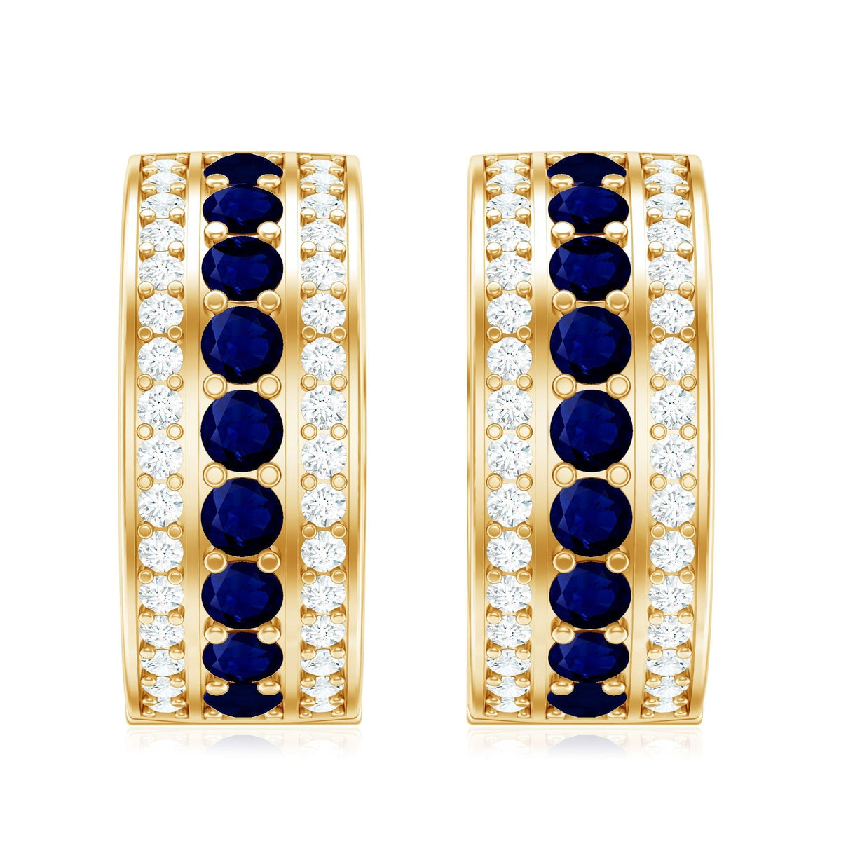 Blue Sapphire and Diamond Statement Hoop Earrings