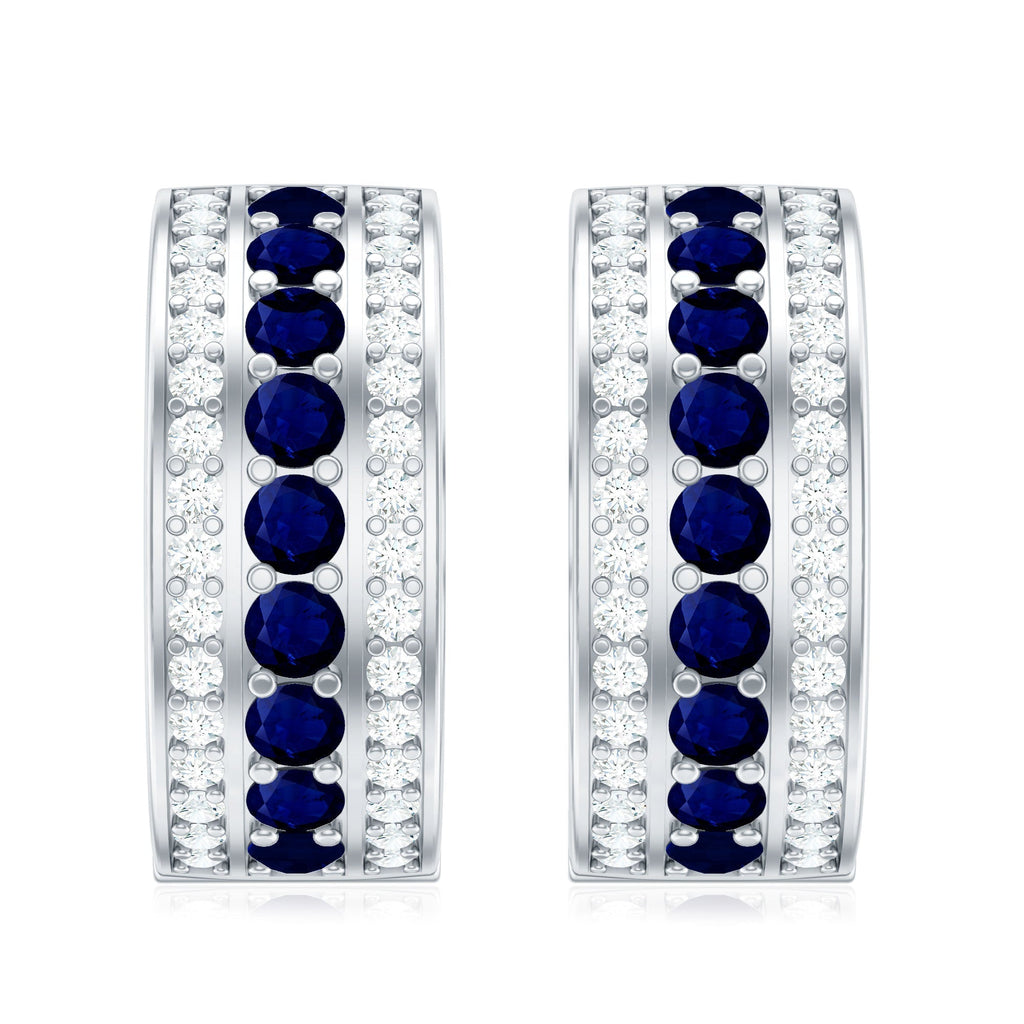 Blue Sapphire and Diamond Statement Hoop Earrings