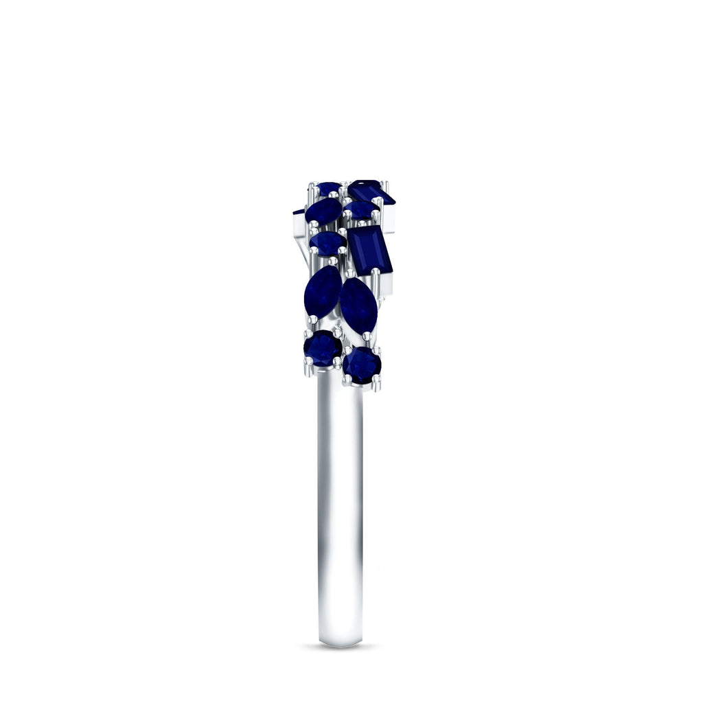 Blue Sapphire Anniversary Ring, Half Eternity Band For Women