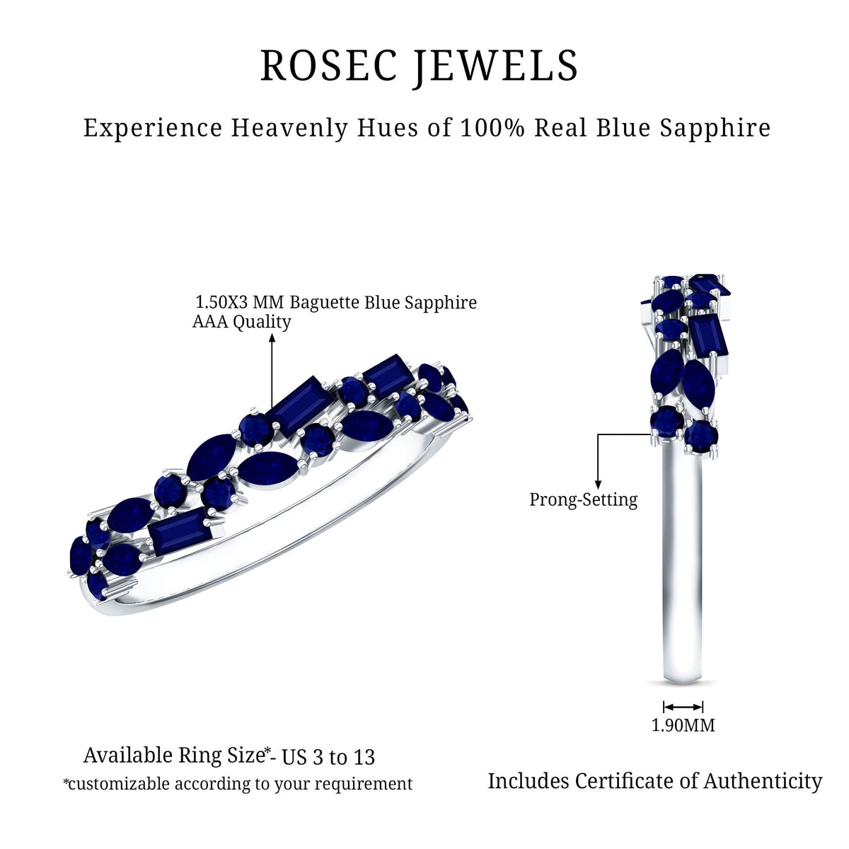 Blue Sapphire Anniversary Ring, Half Eternity Band For Women