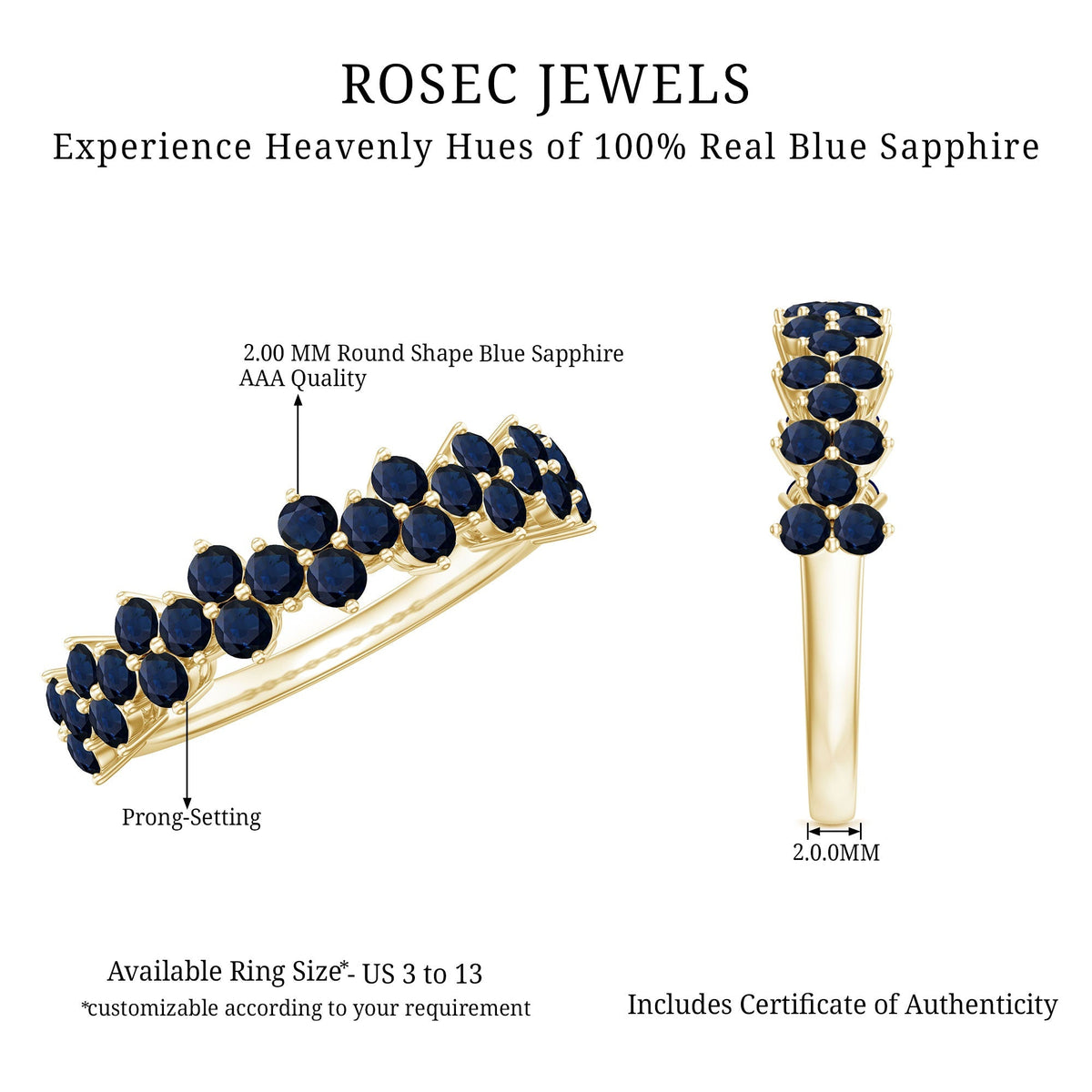 Blue Sapphire Anniversary Ring Half Eternity Band For Women