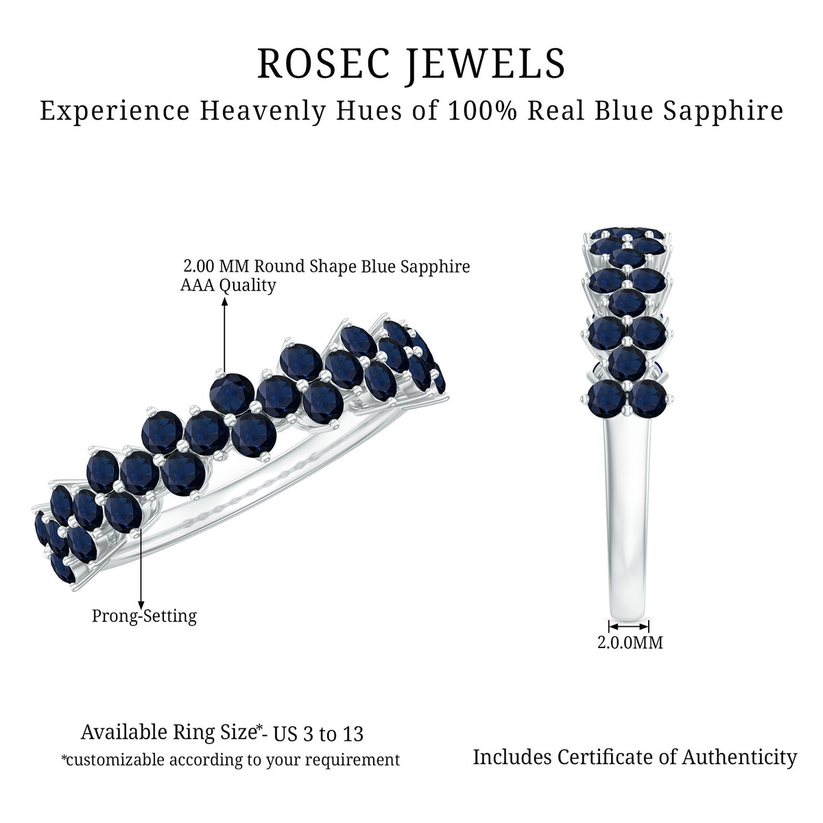 Blue Sapphire Anniversary Ring Half Eternity Band For Women