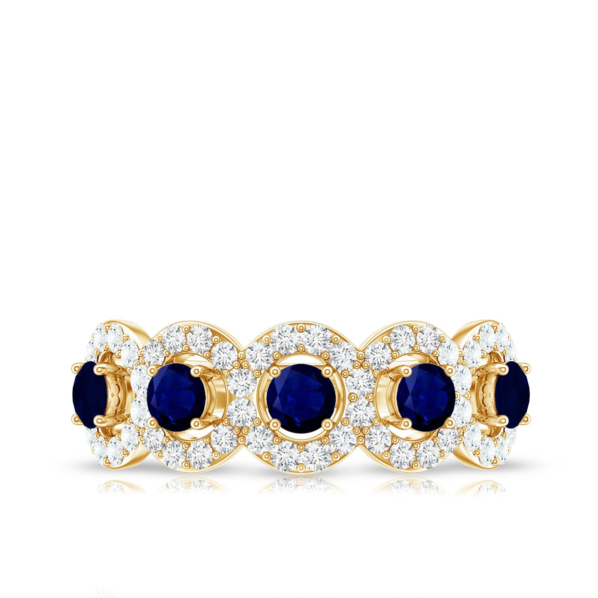 Blue Sapphire Anniversary Ring, Half Eternity Diamond Band