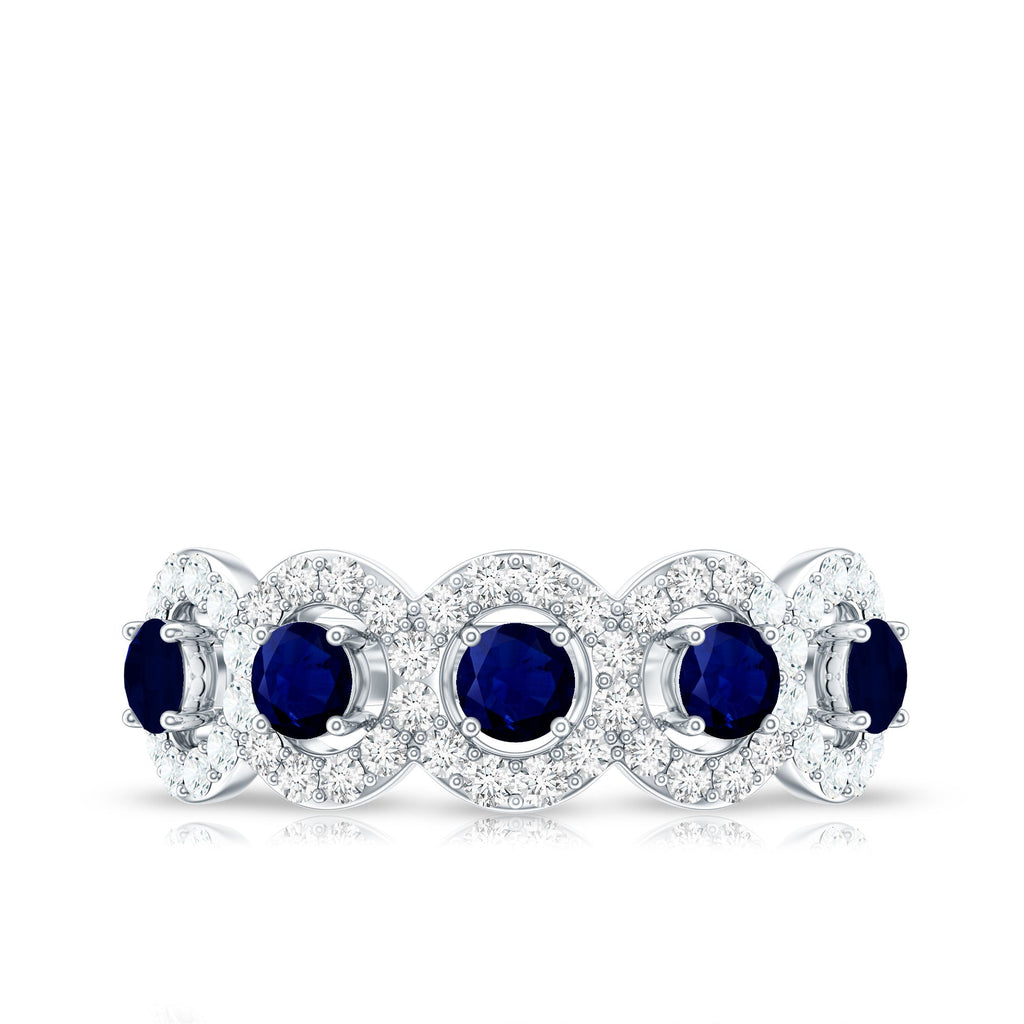 Blue Sapphire Anniversary Ring, Half Eternity Diamond Band