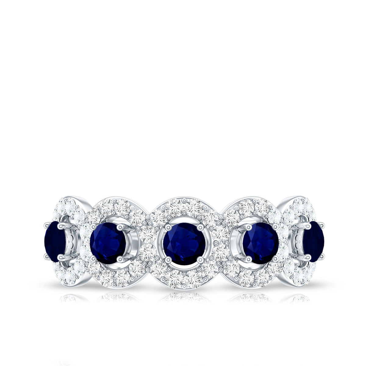 Blue Sapphire Anniversary Ring, Half Eternity Diamond Band