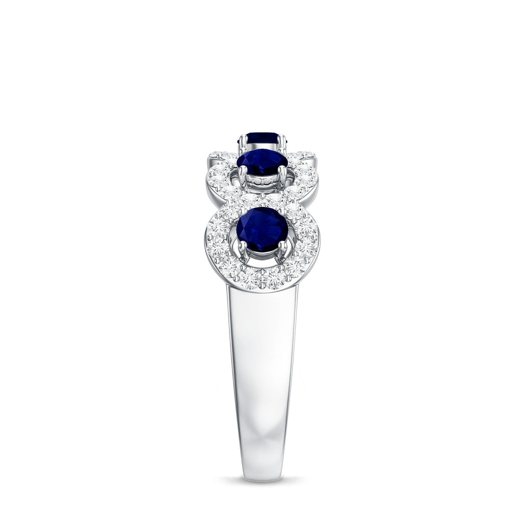 Blue Sapphire Anniversary Ring, Half Eternity Diamond Band
