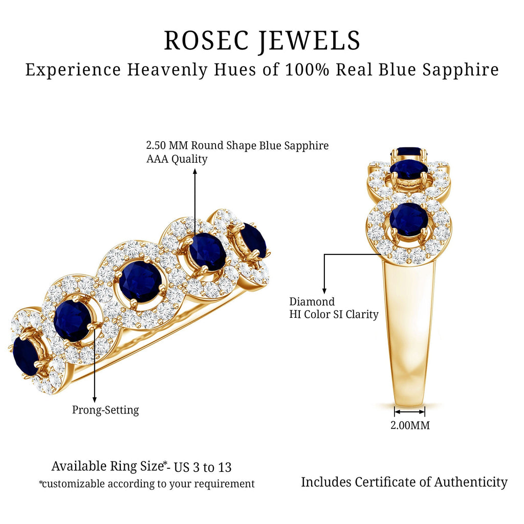 Blue Sapphire Anniversary Ring, Half Eternity Diamond Band