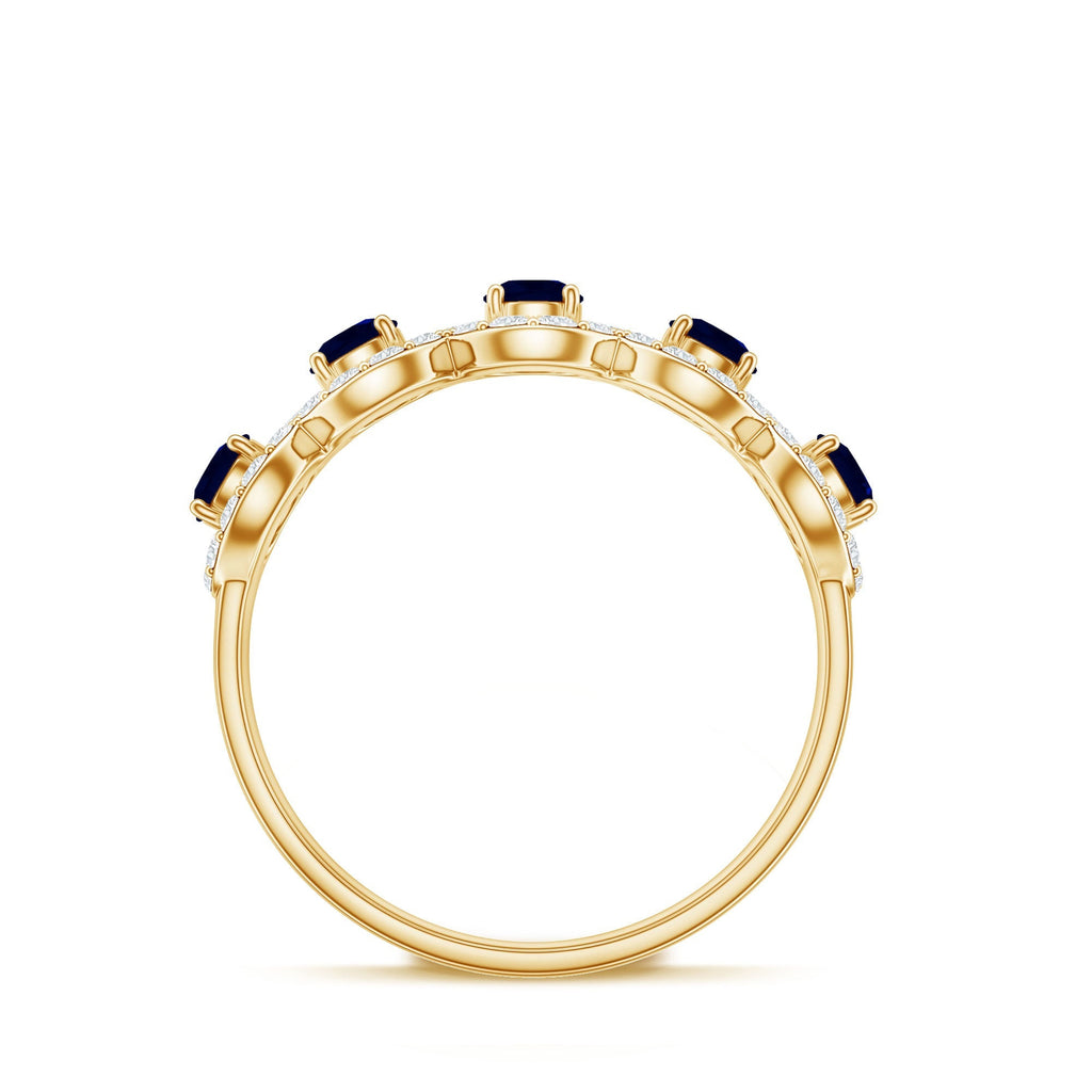 Blue Sapphire Anniversary Ring, Half Eternity Diamond Band