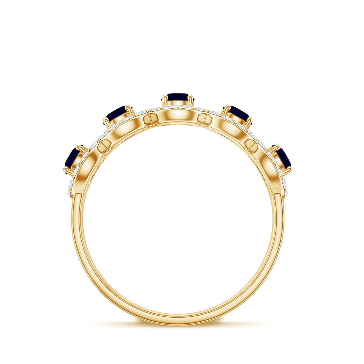 Blue Sapphire Anniversary Ring, Half Eternity Diamond Band