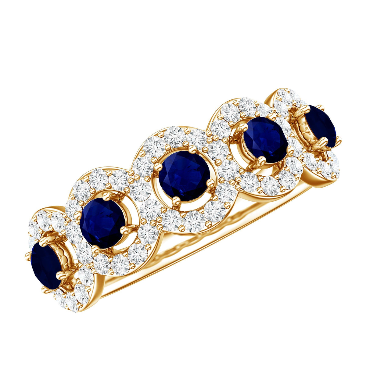 Blue Sapphire Anniversary Ring, Half Eternity Diamond Band