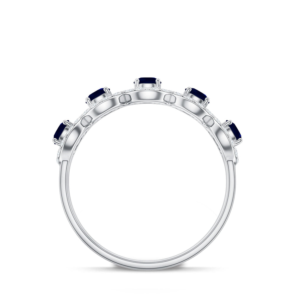 Blue Sapphire Anniversary Ring, Half Eternity Diamond Band