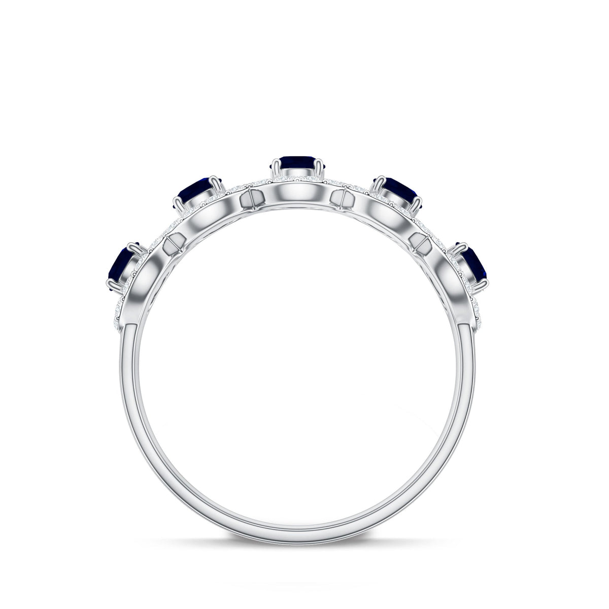 Blue Sapphire Anniversary Ring, Half Eternity Diamond Band