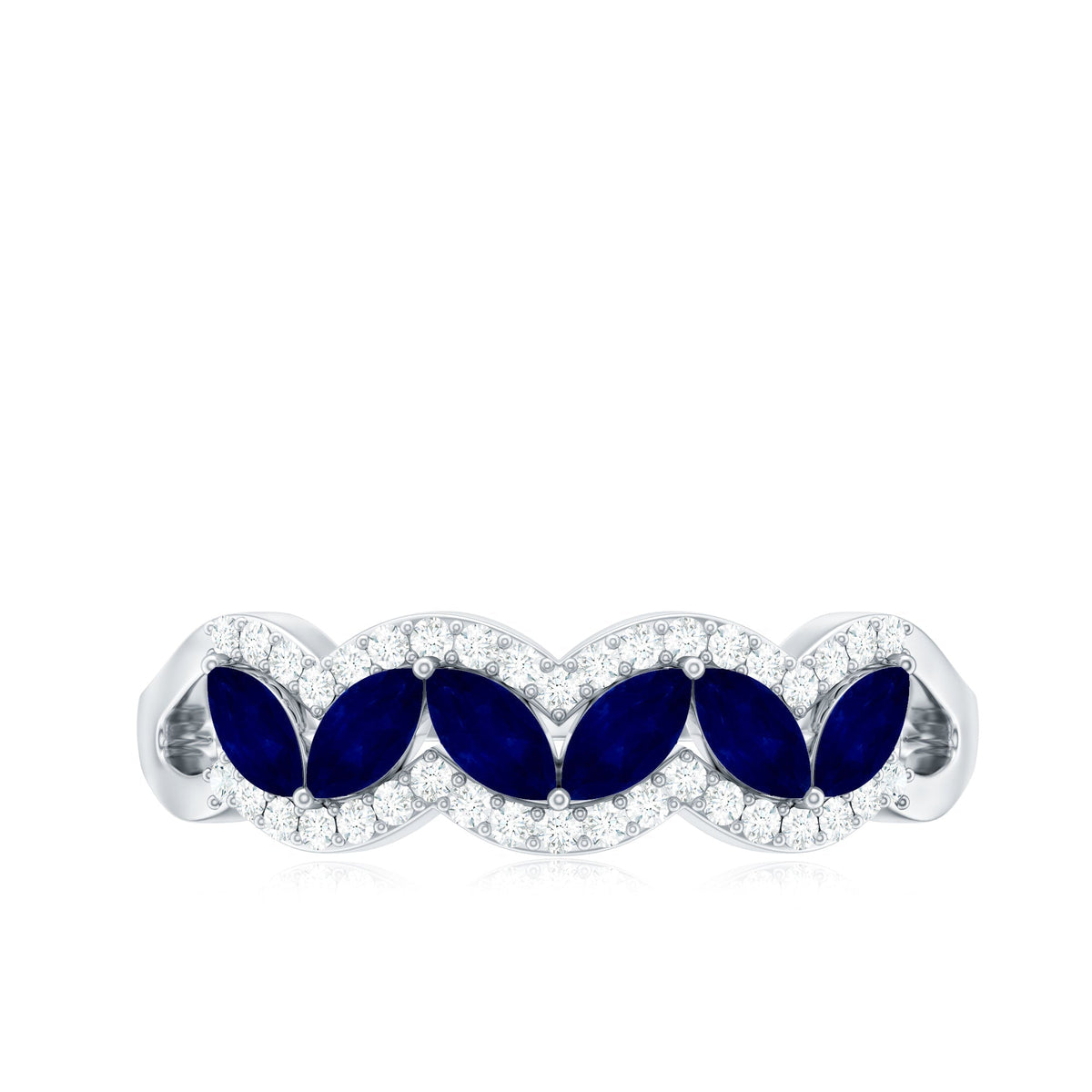 Blue Sapphire Anniversary Ring, Marquise Cut Diamond Wedding Band