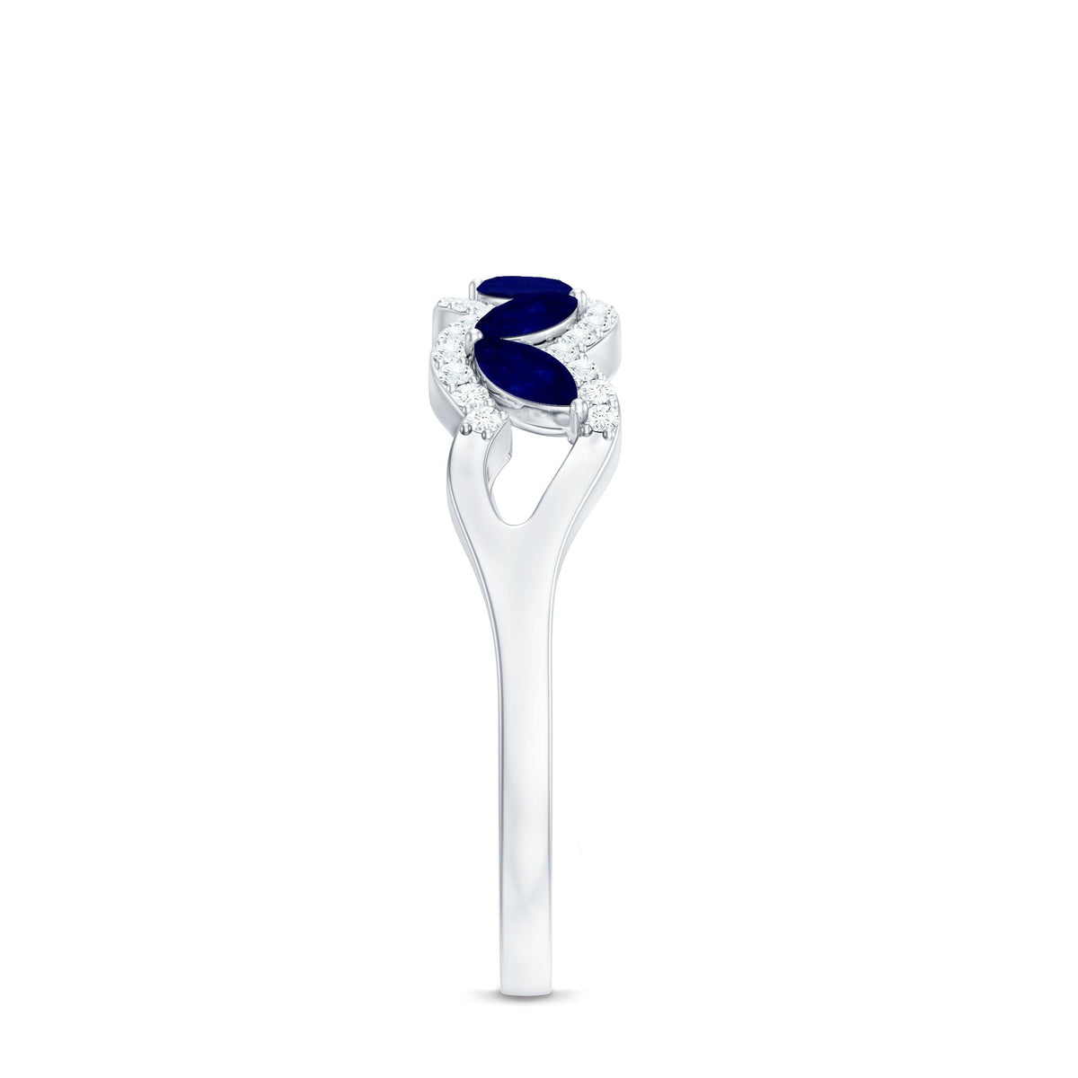 Blue Sapphire Anniversary Ring, Marquise Cut Diamond Wedding Band
