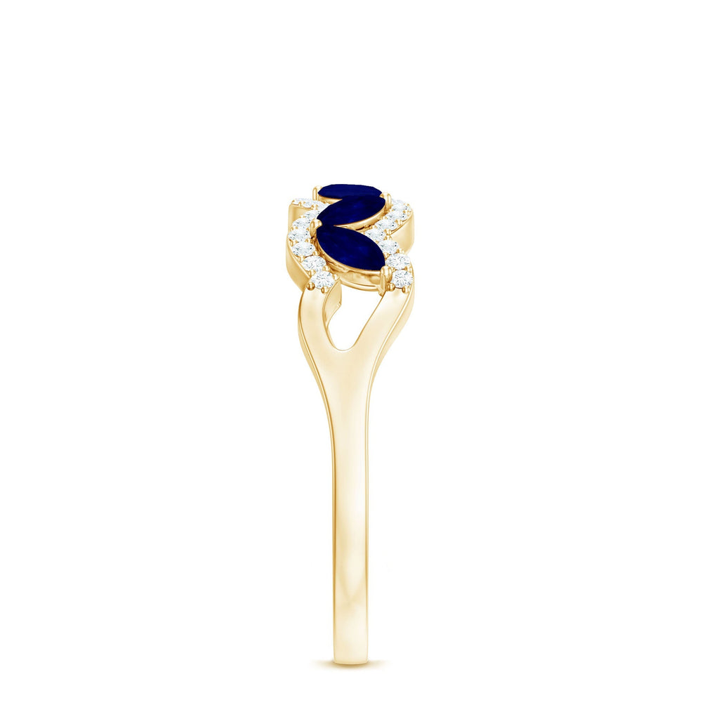 Blue Sapphire Anniversary Ring, Marquise Cut Diamond Wedding Band