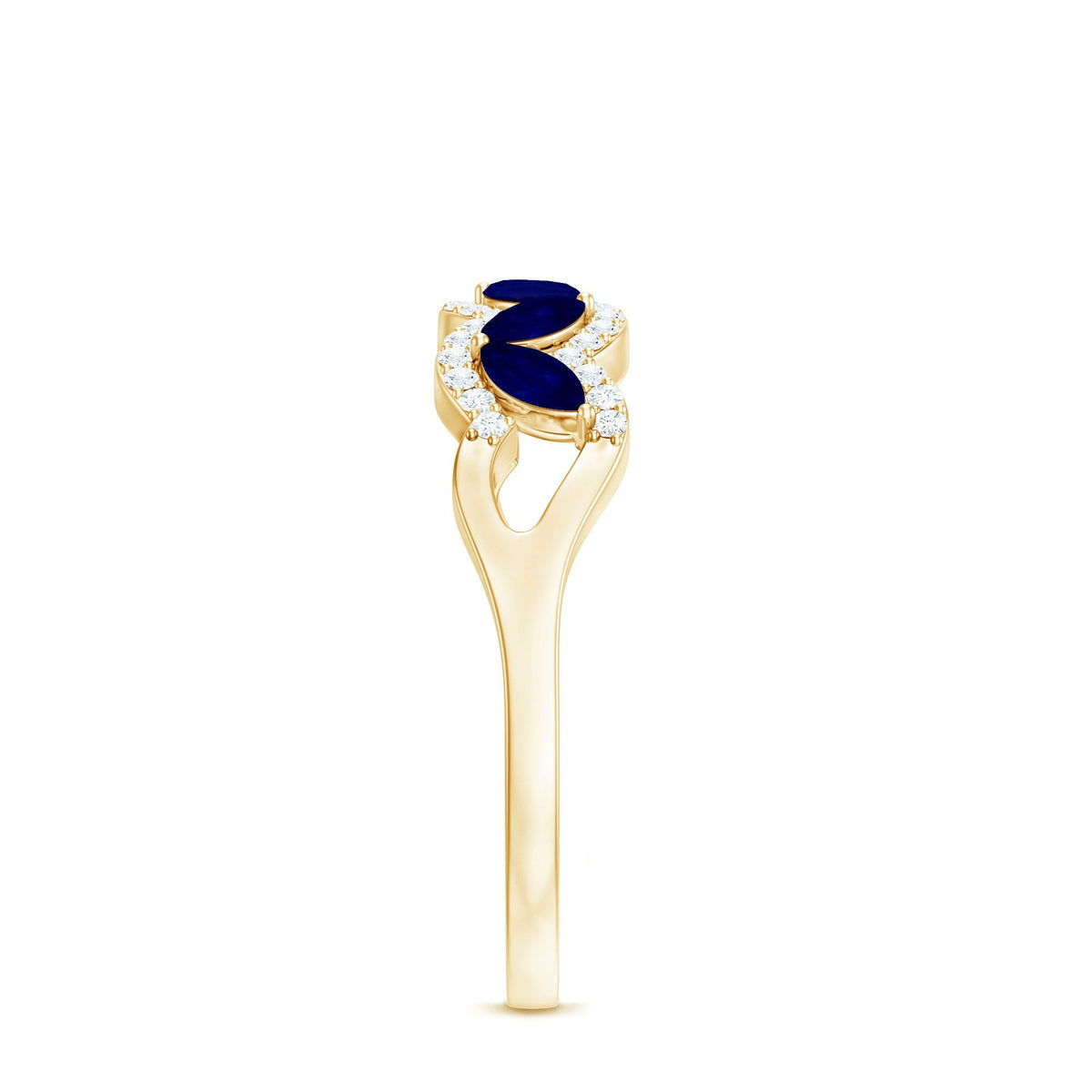 Blue Sapphire Anniversary Ring, Marquise Cut Diamond Wedding Band