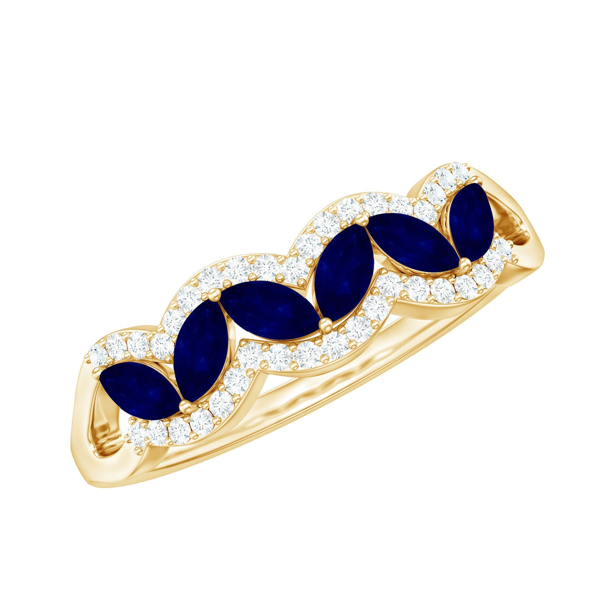 Blue Sapphire Anniversary Ring, Marquise Cut Diamond Wedding Band