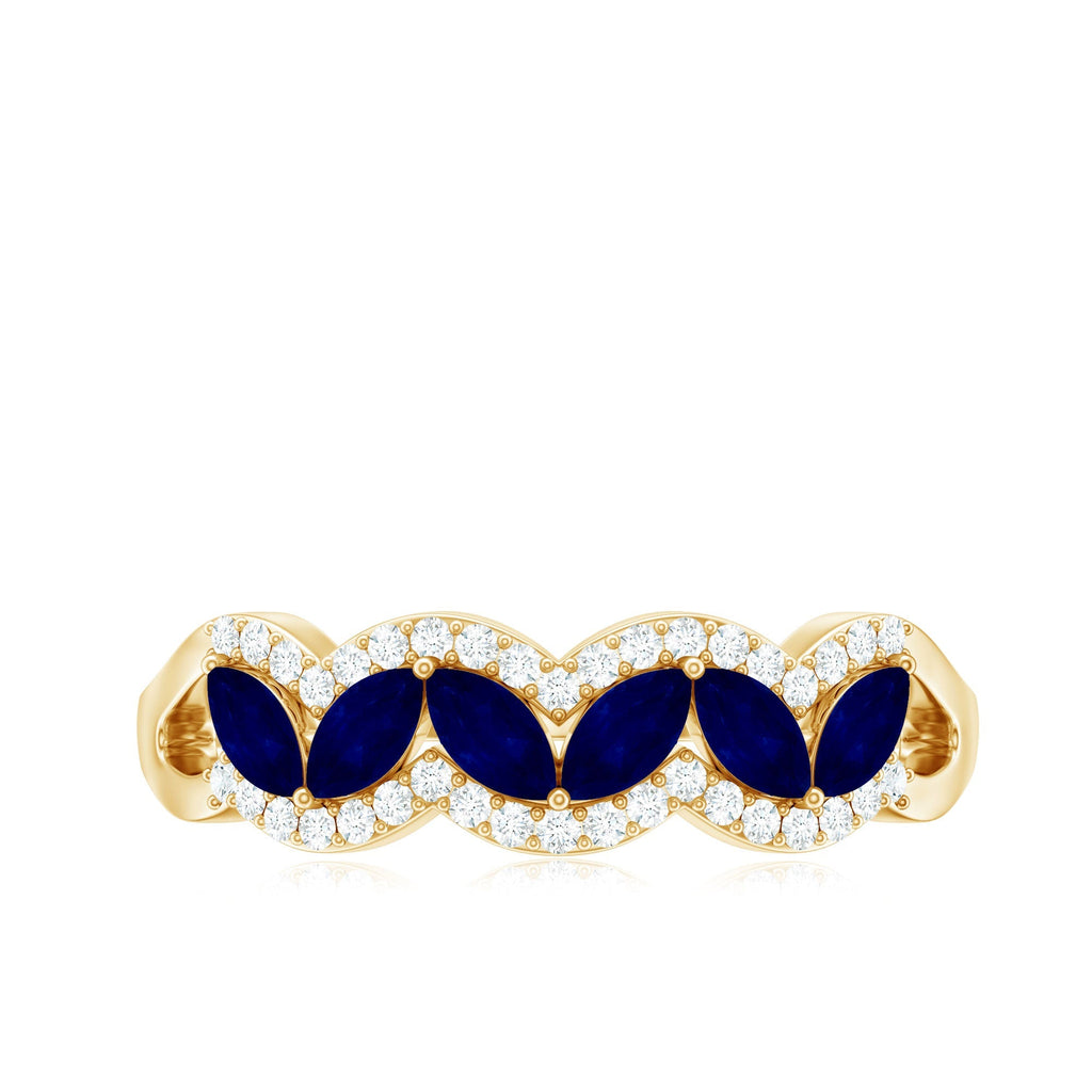 Blue Sapphire Anniversary Ring, Marquise Cut Diamond Wedding Band