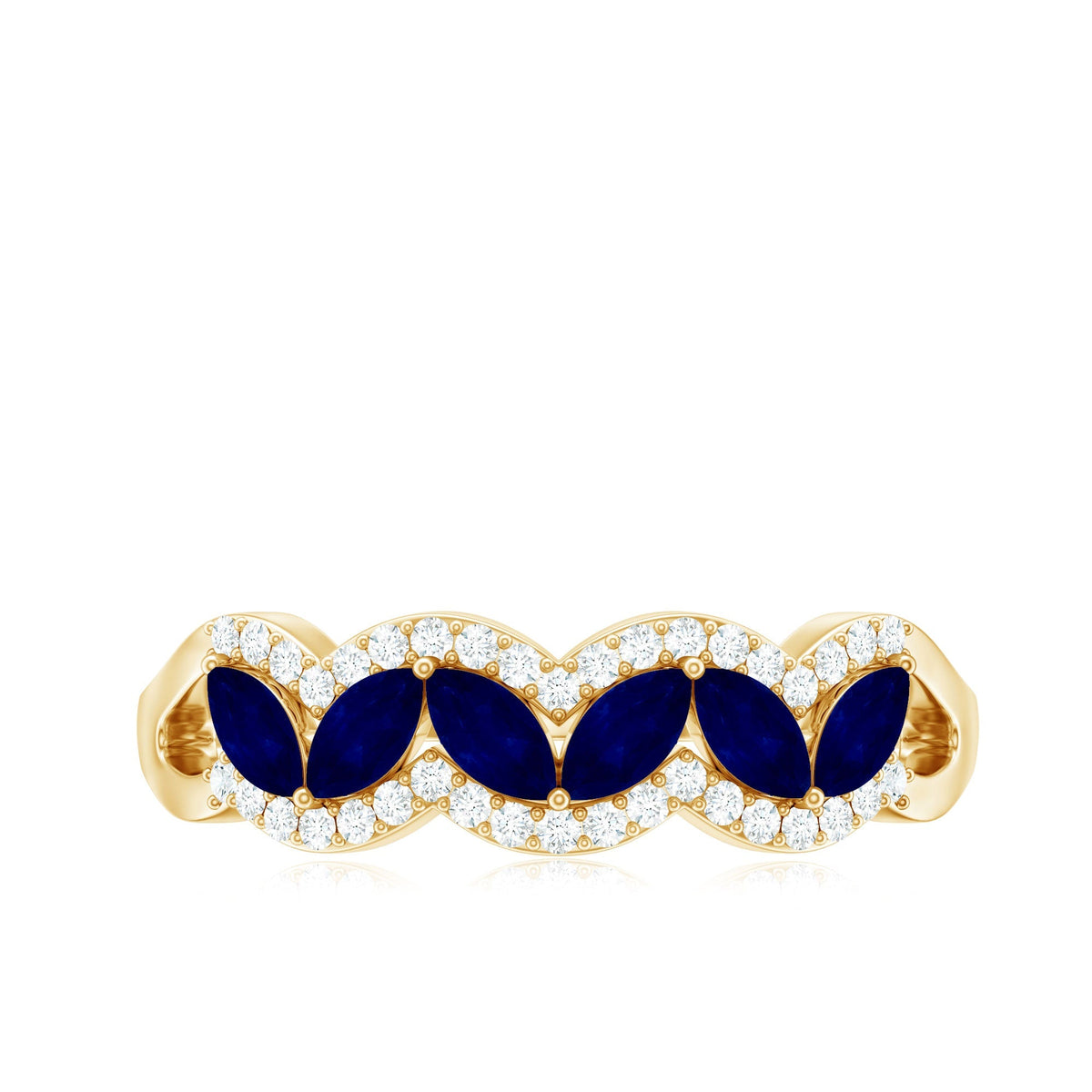 Blue Sapphire Anniversary Ring, Marquise Cut Diamond Wedding Band
