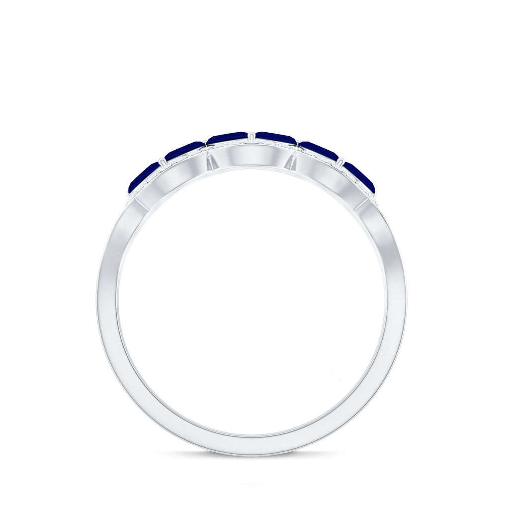 Blue Sapphire Anniversary Ring, Marquise Cut Diamond Wedding Band
