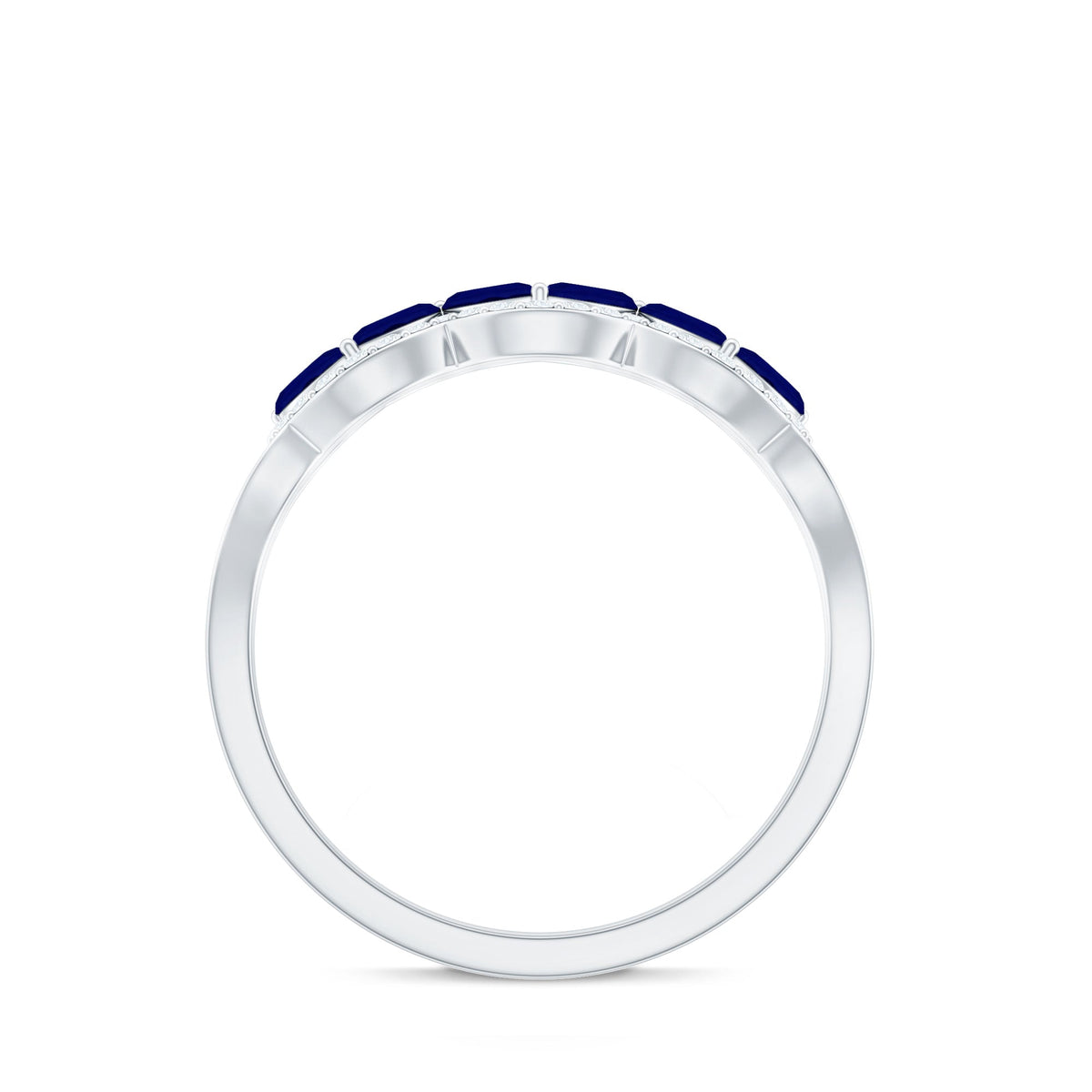 Blue Sapphire Anniversary Ring, Marquise Cut Diamond Wedding Band