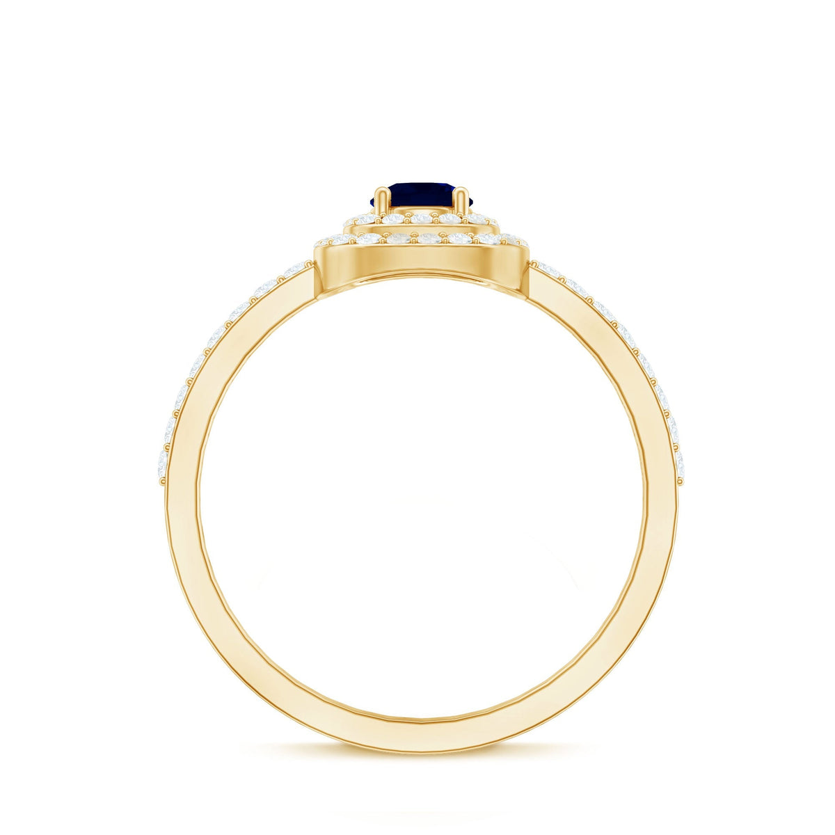 Blue Sapphire Engagement Ring, 0.4 Carat Double Halo Diamond