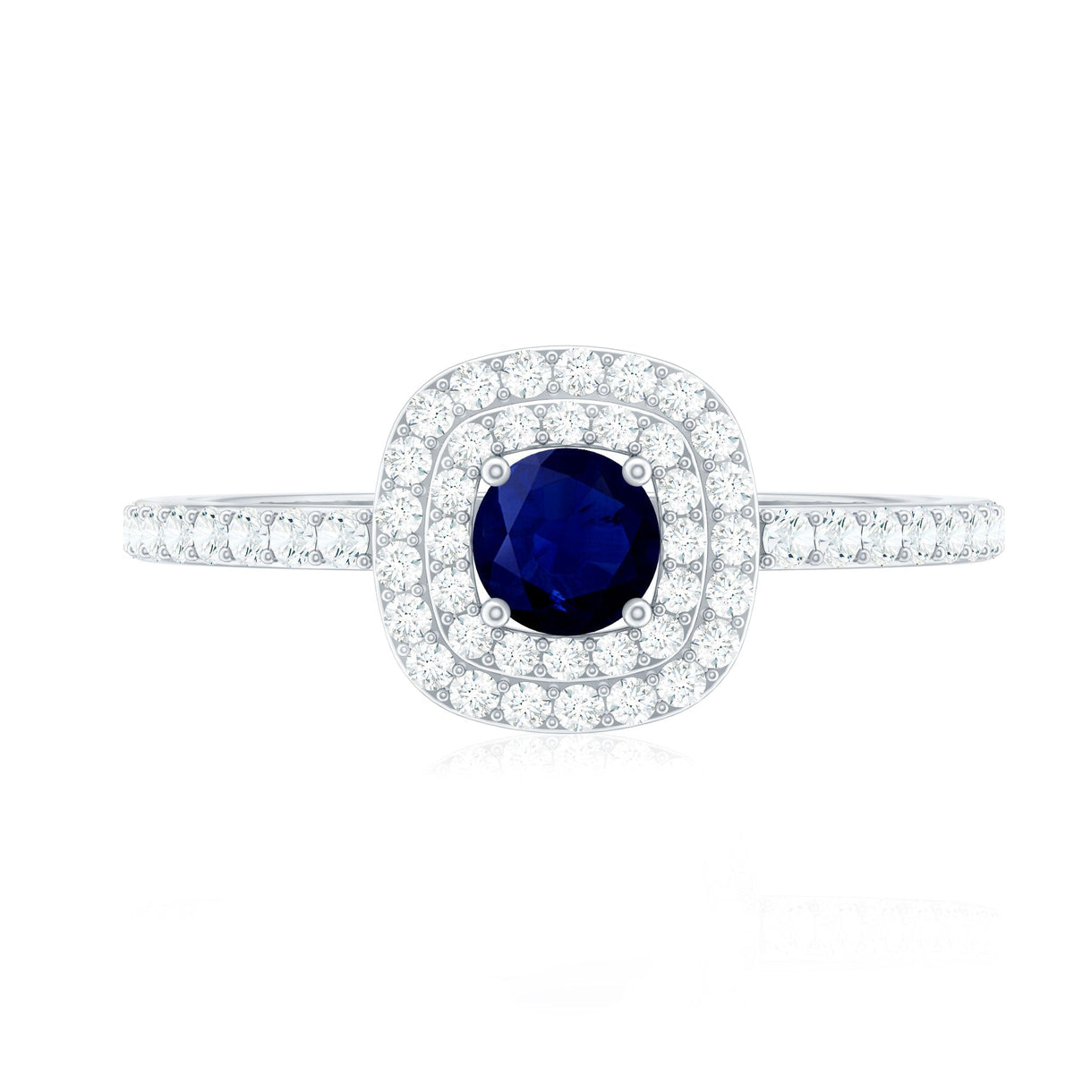 Blue Sapphire Engagement Ring, 0.4 Carat Double Halo Diamond