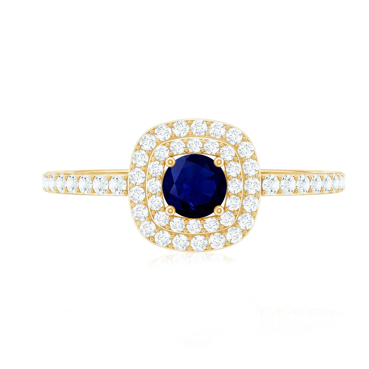 Blue Sapphire Engagement Ring, 0.4 Carat Double Halo Diamond