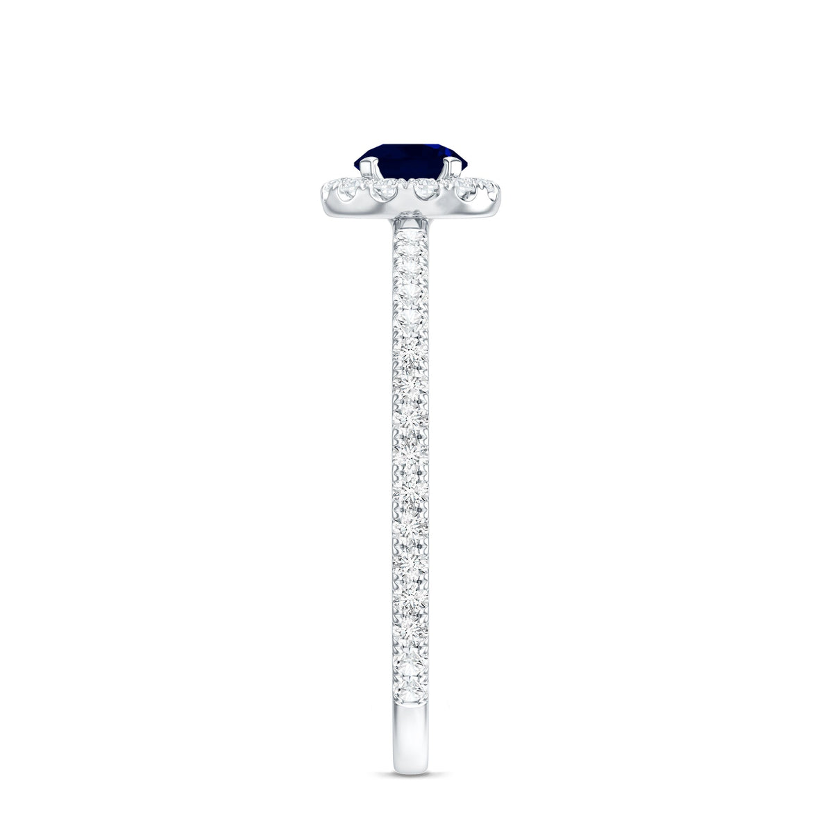 Blue Sapphire Engagement Ring, 0.9 Carat Diamond Halo