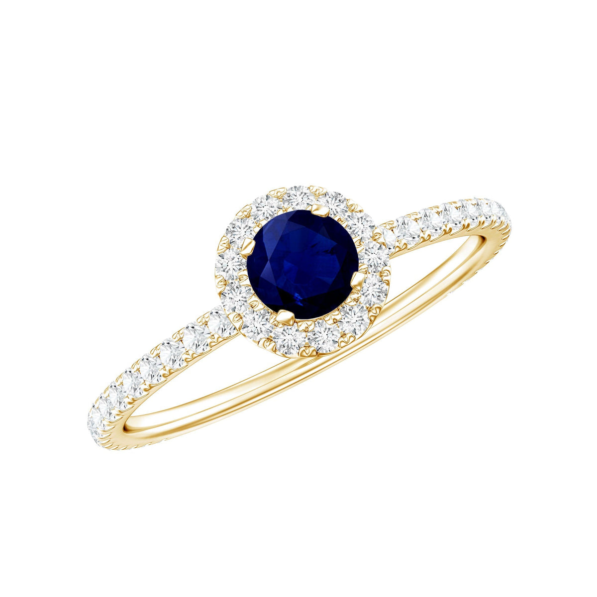 Blue Sapphire Engagement Ring, 0.9 Carat Diamond Halo