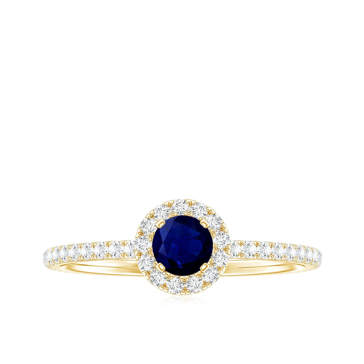 Blue Sapphire Engagement Ring, 0.9 Carat Diamond Halo