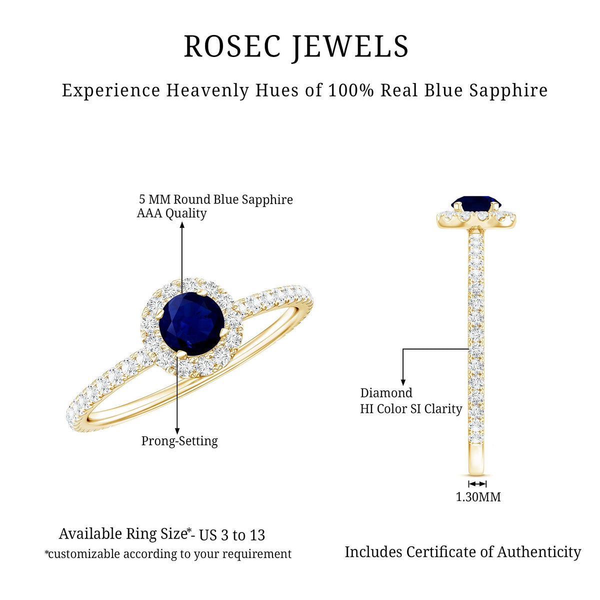 Blue Sapphire Engagement Ring, 0.9 Carat Diamond Halo