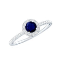 Blue Sapphire Engagement Ring, 0.9 Carat Diamond Halo