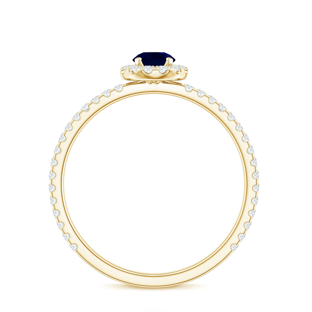Blue Sapphire Engagement Ring, 0.9 Carat Diamond Halo