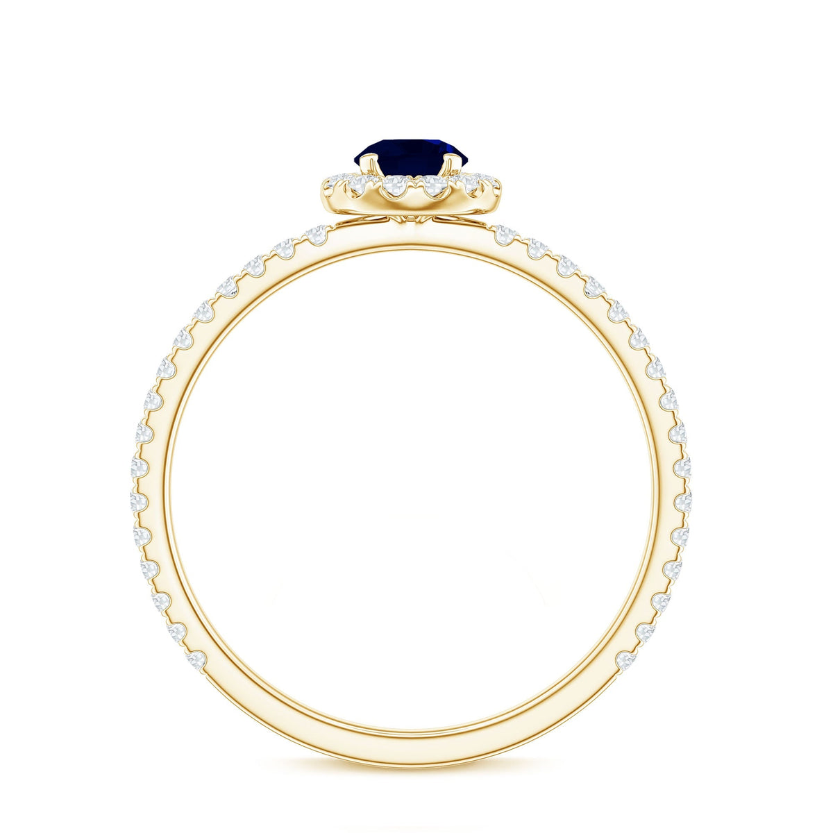 Blue Sapphire Engagement Ring, 0.9 Carat Diamond Halo
