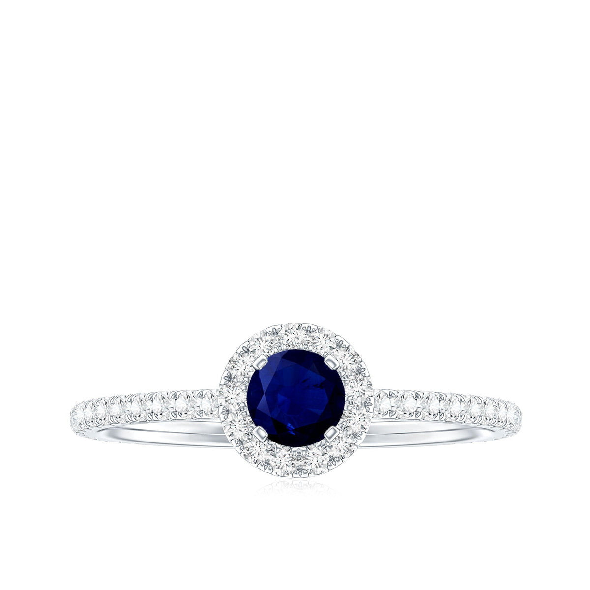 Blue Sapphire Engagement Ring, 0.9 Carat Diamond Halo