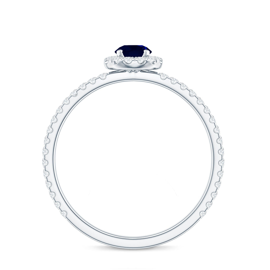 Blue Sapphire Engagement Ring, 0.9 Carat Diamond Halo