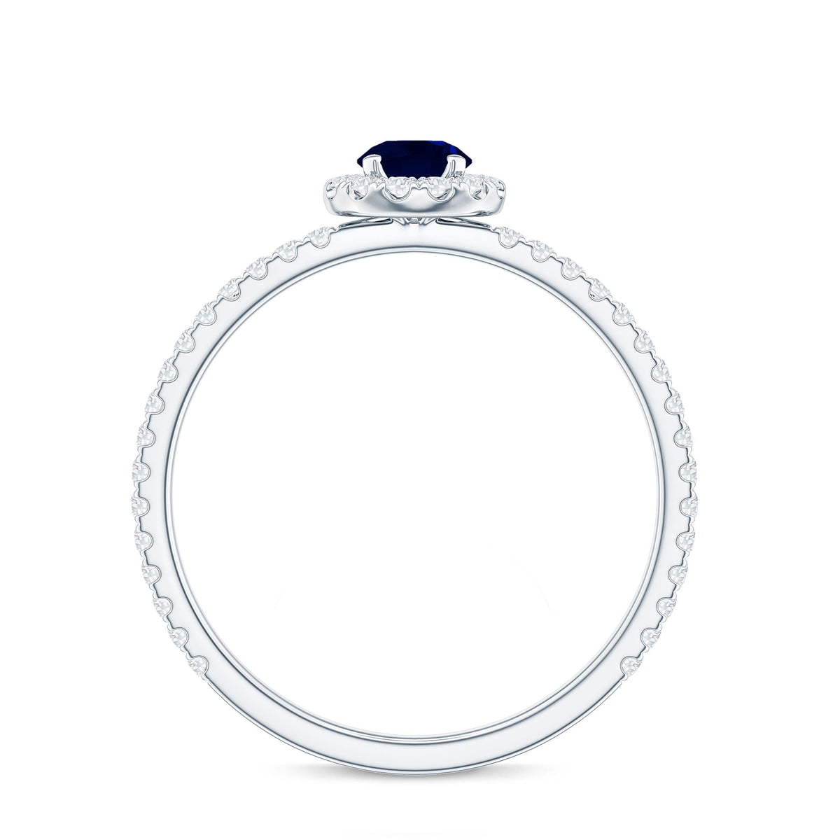 Blue Sapphire Engagement Ring, 0.9 Carat Diamond Halo
