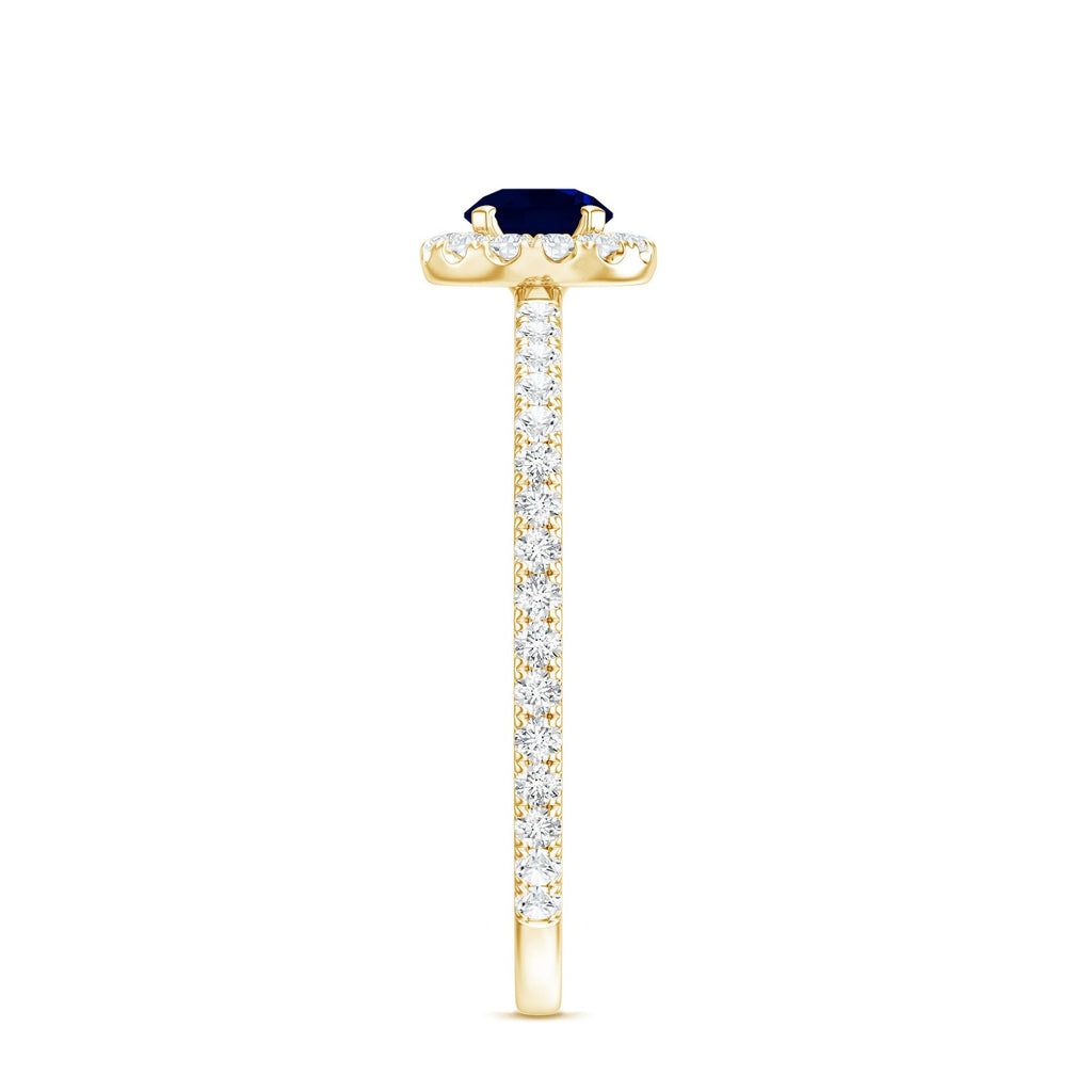 Blue Sapphire Engagement Ring, 0.9 Carat Diamond Halo