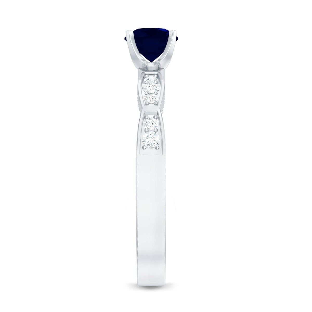 Blue Sapphire Engagement Ring, 0.95 Carat Diamond Band For Women.
