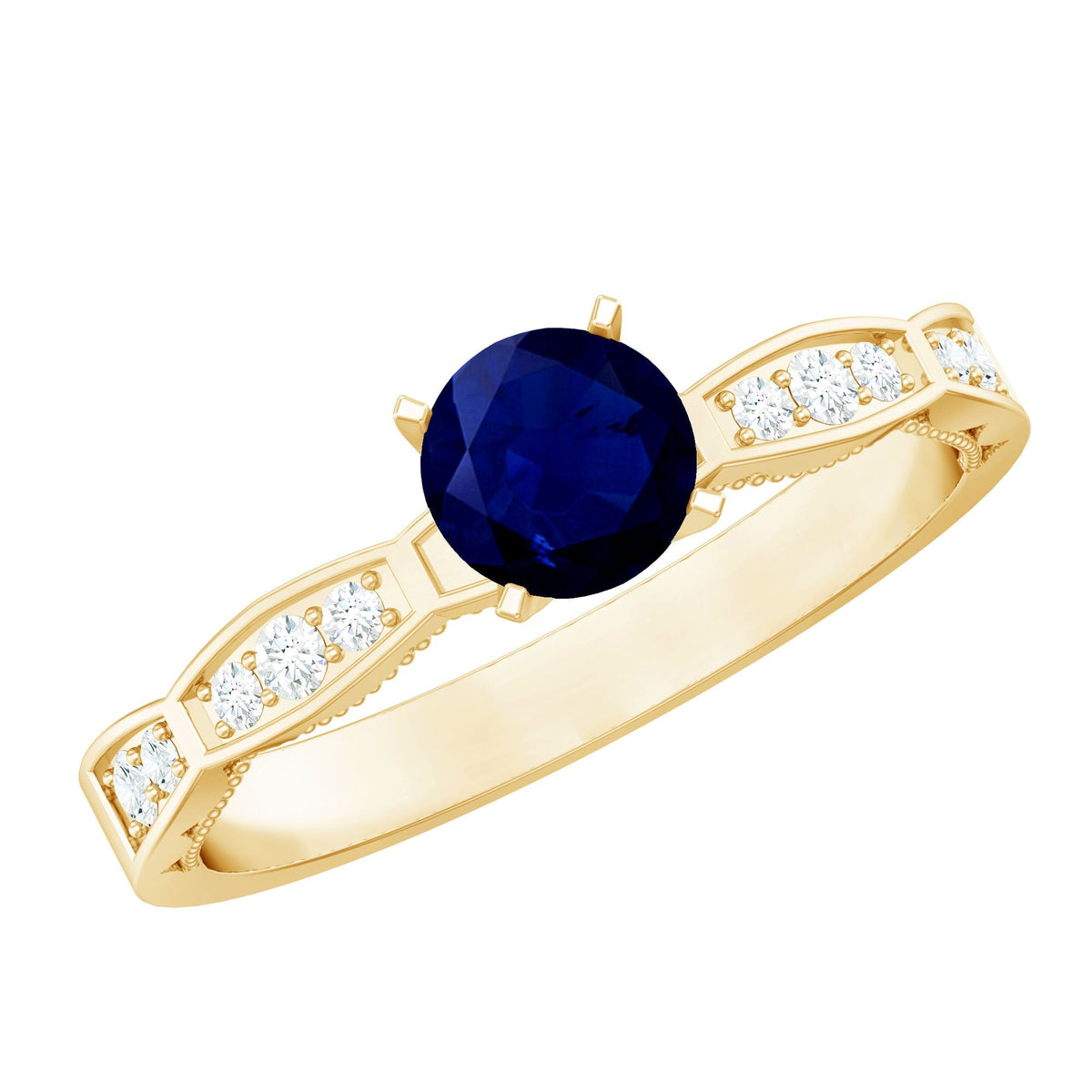 Blue Sapphire Engagement Ring, 0.95 Carat Diamond Band For Women.