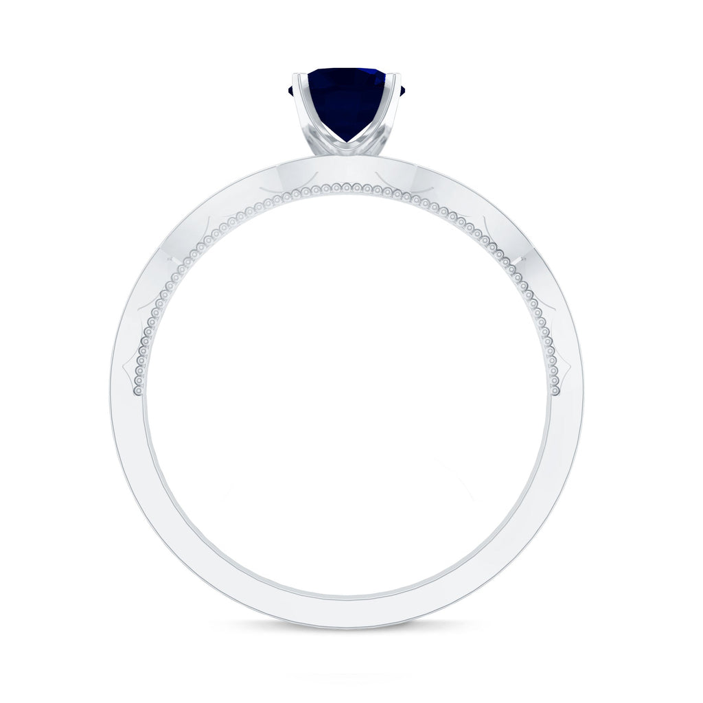 Blue Sapphire Engagement Ring, 0.95 Carat Diamond Band For Women.