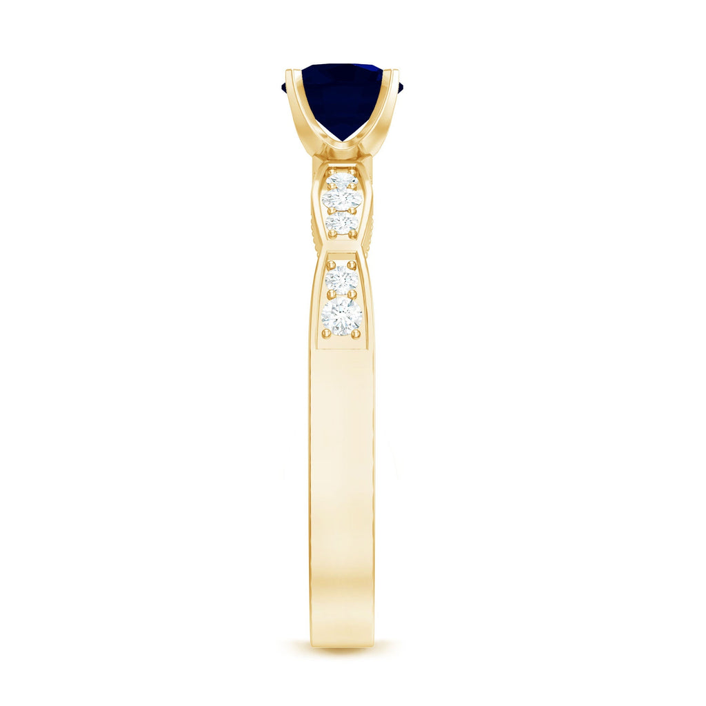Blue Sapphire Engagement Ring, 0.95 Carat Diamond Band For Women.