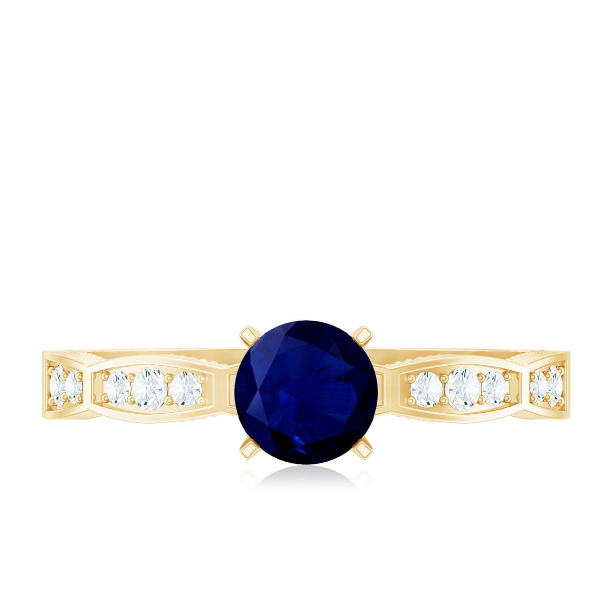 Blue Sapphire Engagement Ring, 0.95 Carat Diamond Band For Women.