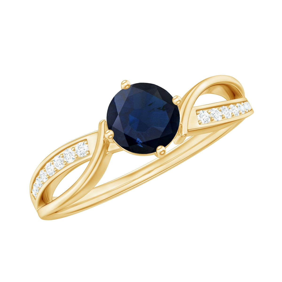 Blue Sapphire Engagement Ring, 0.95 Carat Diamond Infinity Band