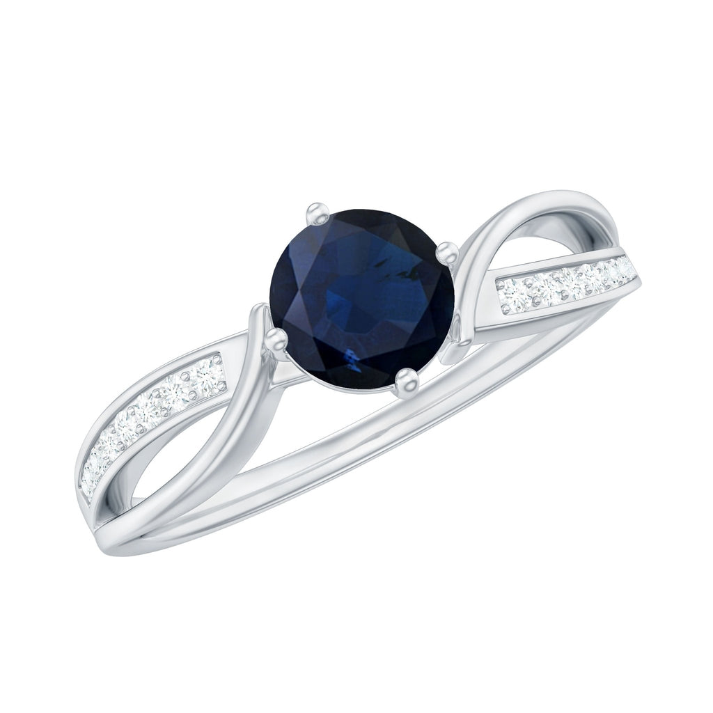 Blue Sapphire Engagement Ring, 0.95 Carat Diamond Infinity Band