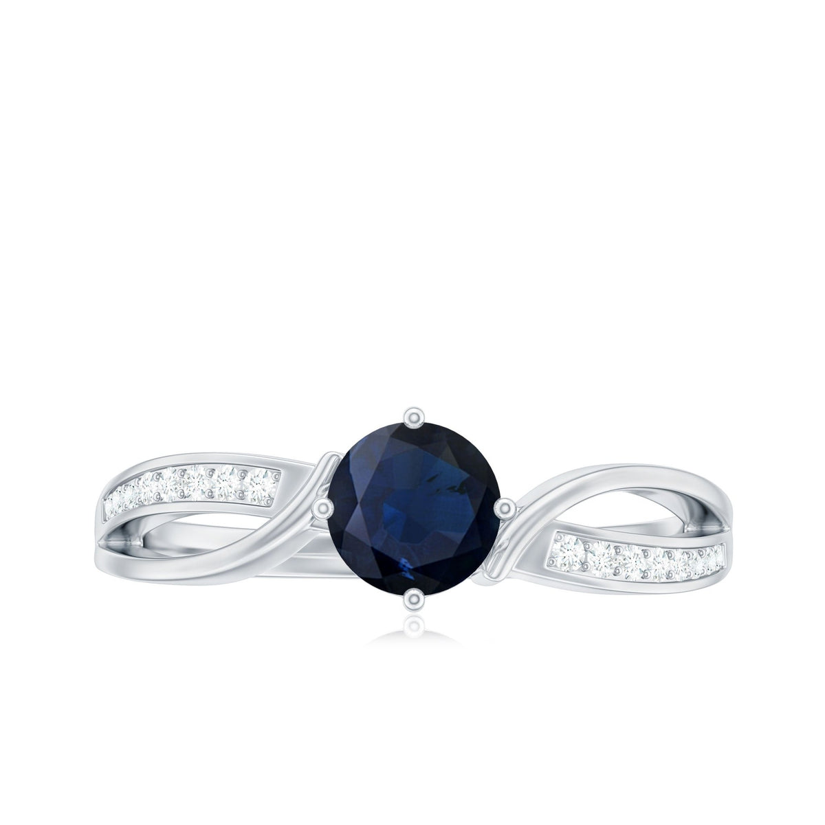 Blue Sapphire Engagement Ring, 0.95 Carat Diamond Infinity Band